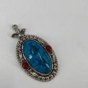 Vintage art faux turquoise and coral pendant